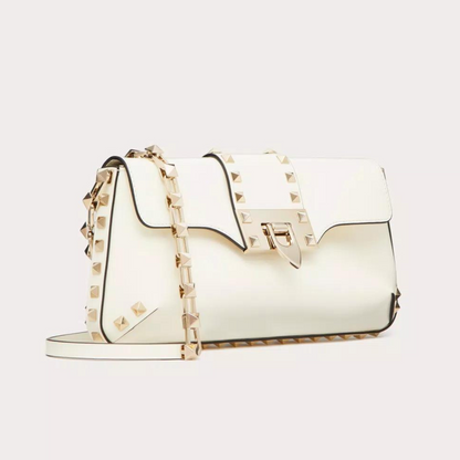 Rockstud Brushed Calfskin Shoulder Bag In Ivory Handbags VALENTINO - LOLAMIR