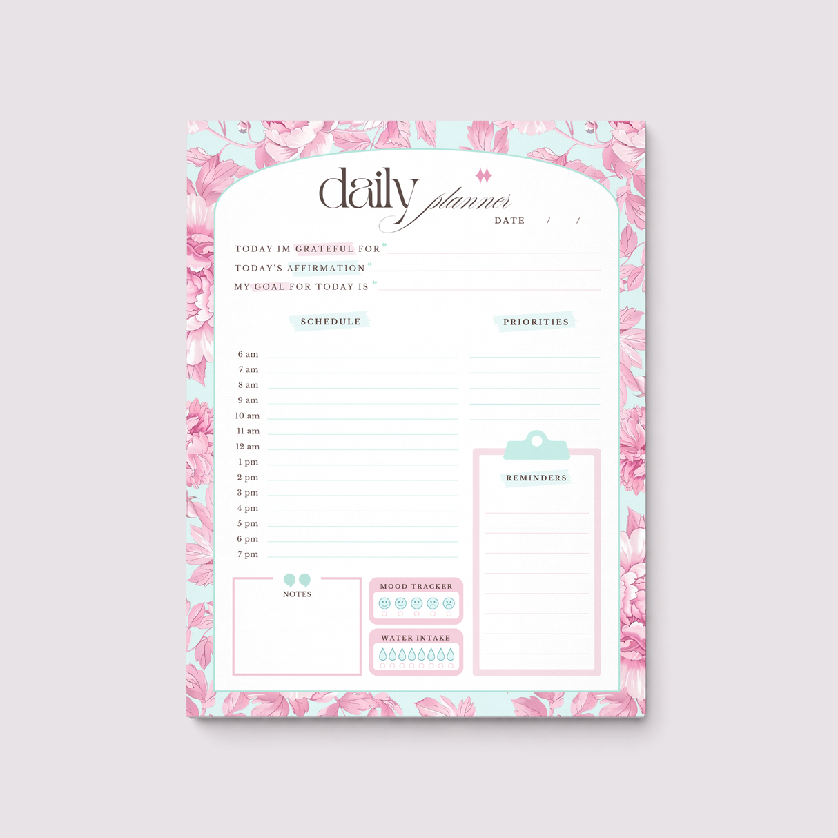 Daily Planner Notepad - Light Marigolds - Pink