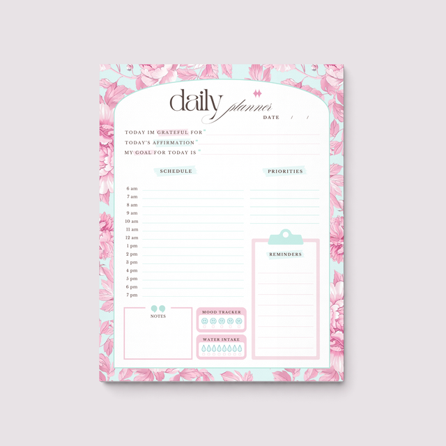 Daily Planner Notepad | Light Marigolds | Pink