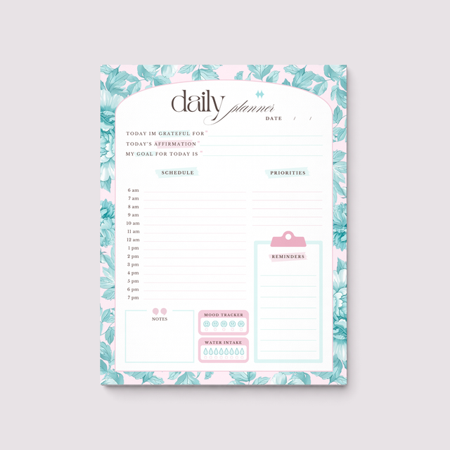 Daily Planner Notepad | Light Marigolds | Teal