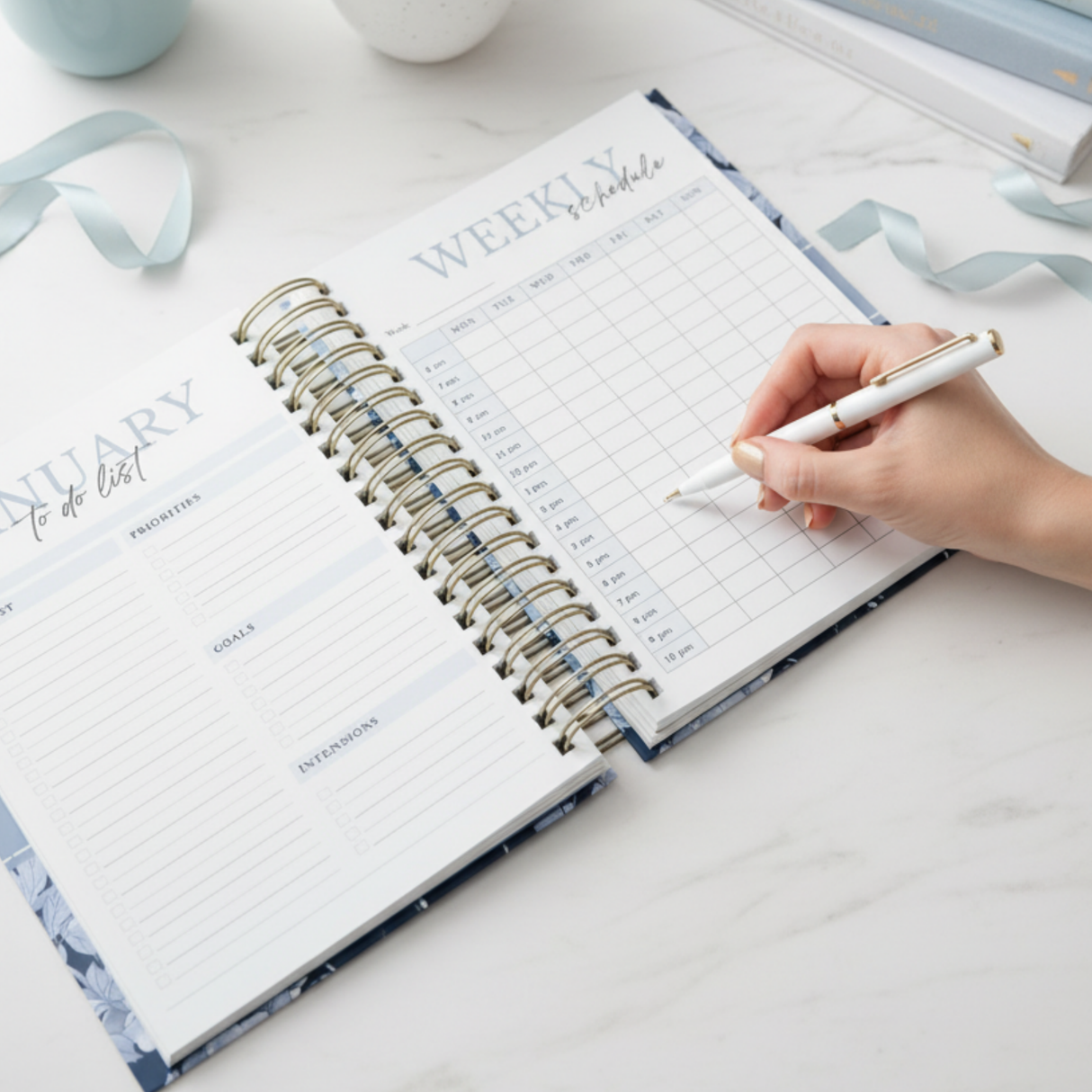 Weekly - Dark Marigolds - Spiral Planner - Custom Start Month - Blue - view 7