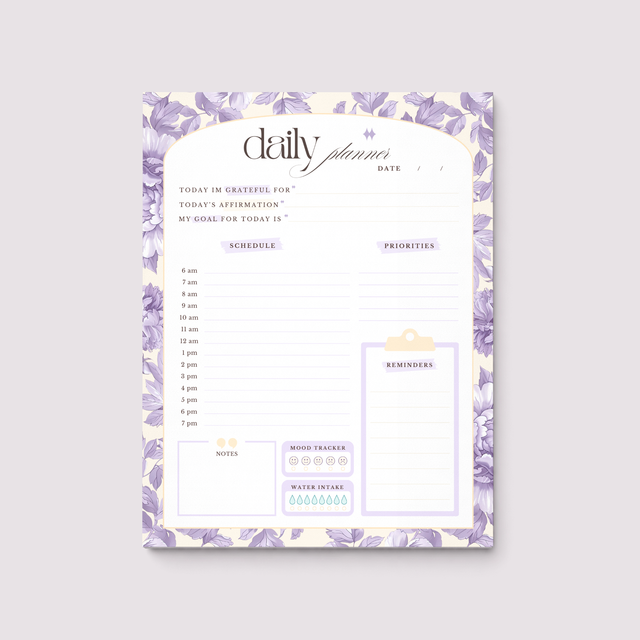 Daily Planner Notepad | Light Marigolds | Lilac