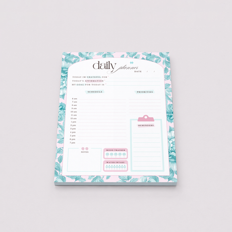 Daily Planner Notepad | Light Marigolds | Teal