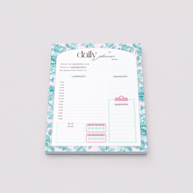 Daily Planner Notepad | Light Marigolds | Teal