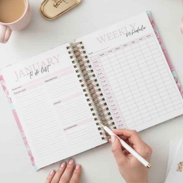Dark Marigolds | Weekly Spiral Planner | Custom Start Month | Peach