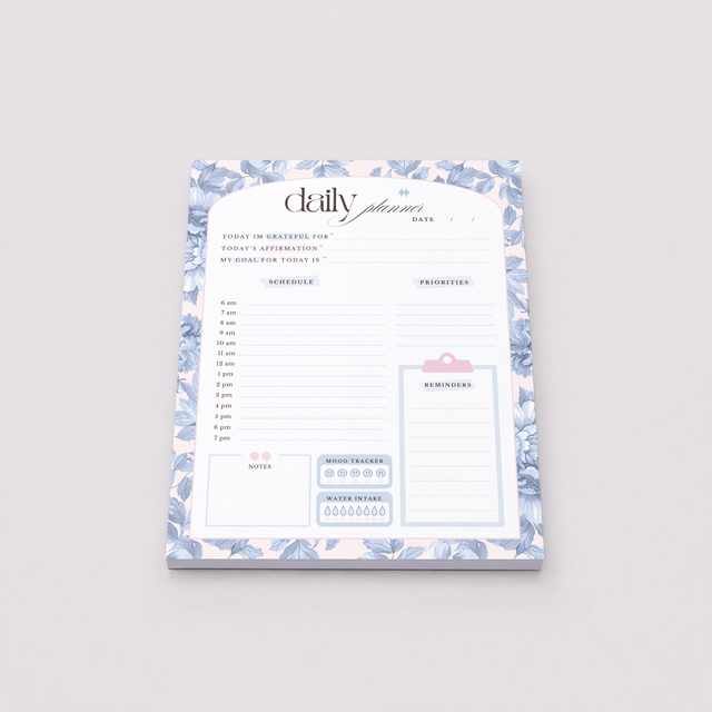 Daily Planner Notepad | Light Marigolds | Blue