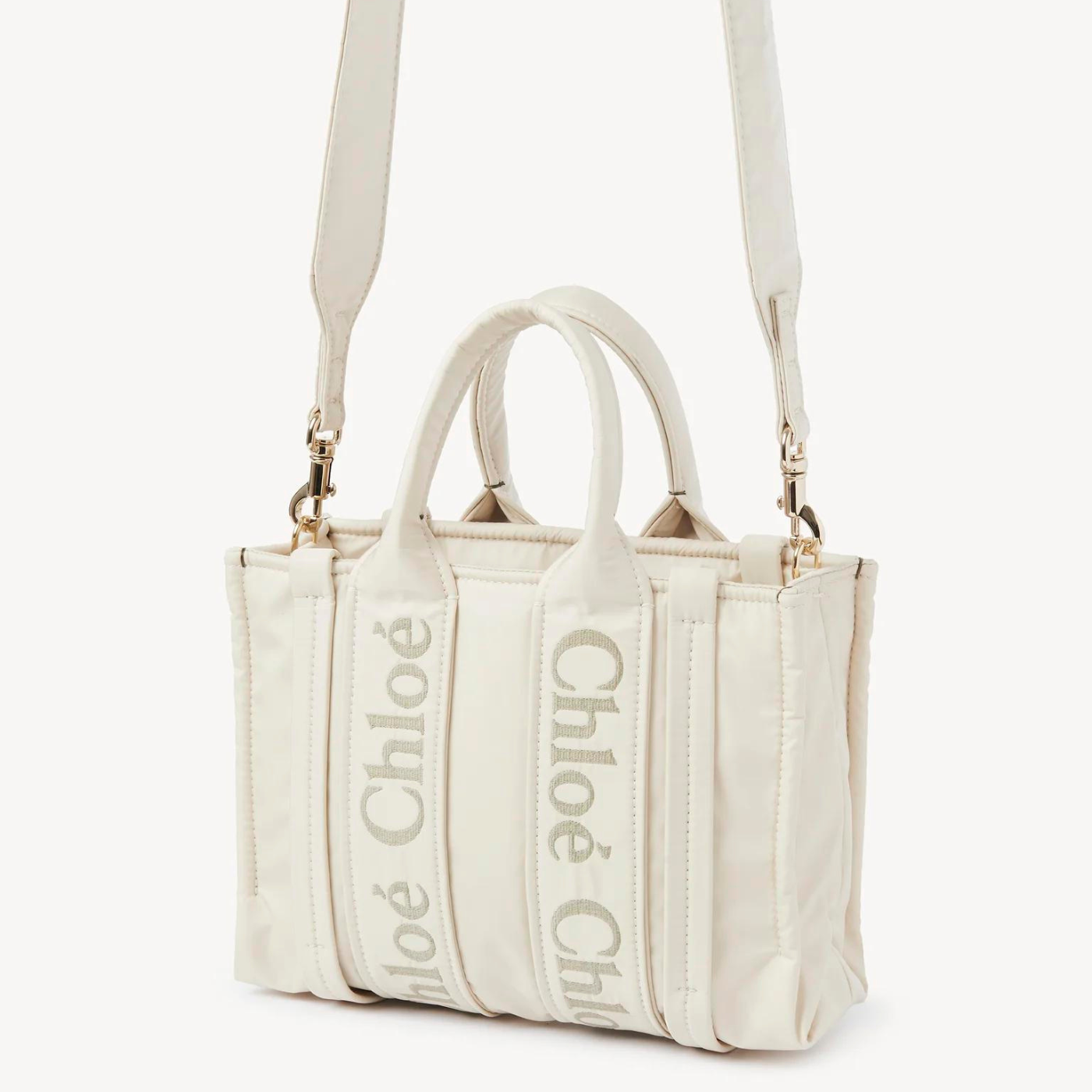 Woody Small Nylon Tote Bag in Dusty Ivory Handbags CHLOE - LOLAMIR