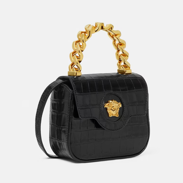 Croc-Effect La Medusa Mini Bag in Black Handbags VERSACE - LOLAMIR