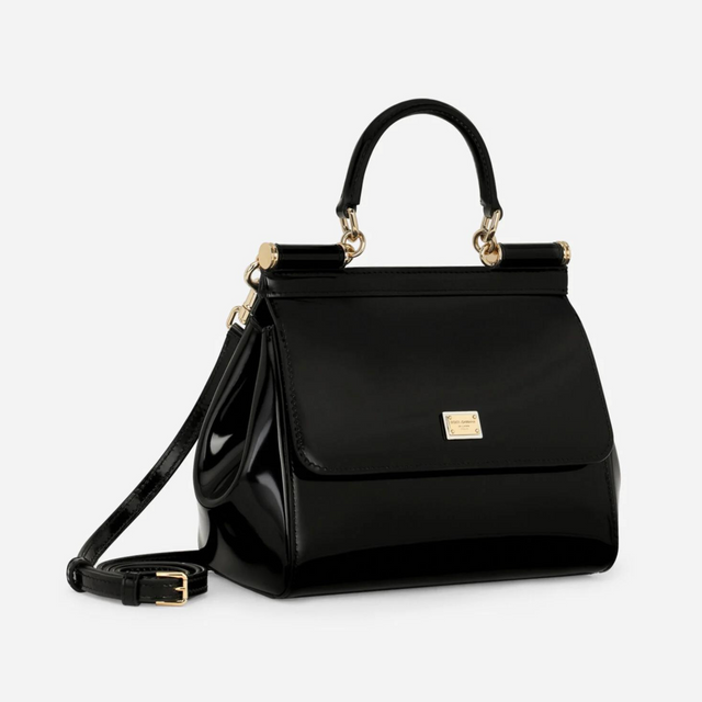 Sicily Medium Handbag in Glossy Black/Gold