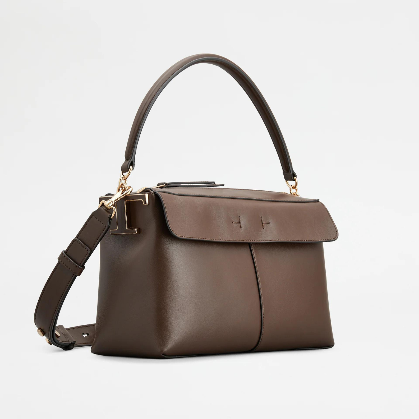 T Case Bauletto in Leather Small in Dark Brown Handbags TOD'S - LOLAMIR
