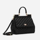 Sicily Quilted Medium Handbag in Black