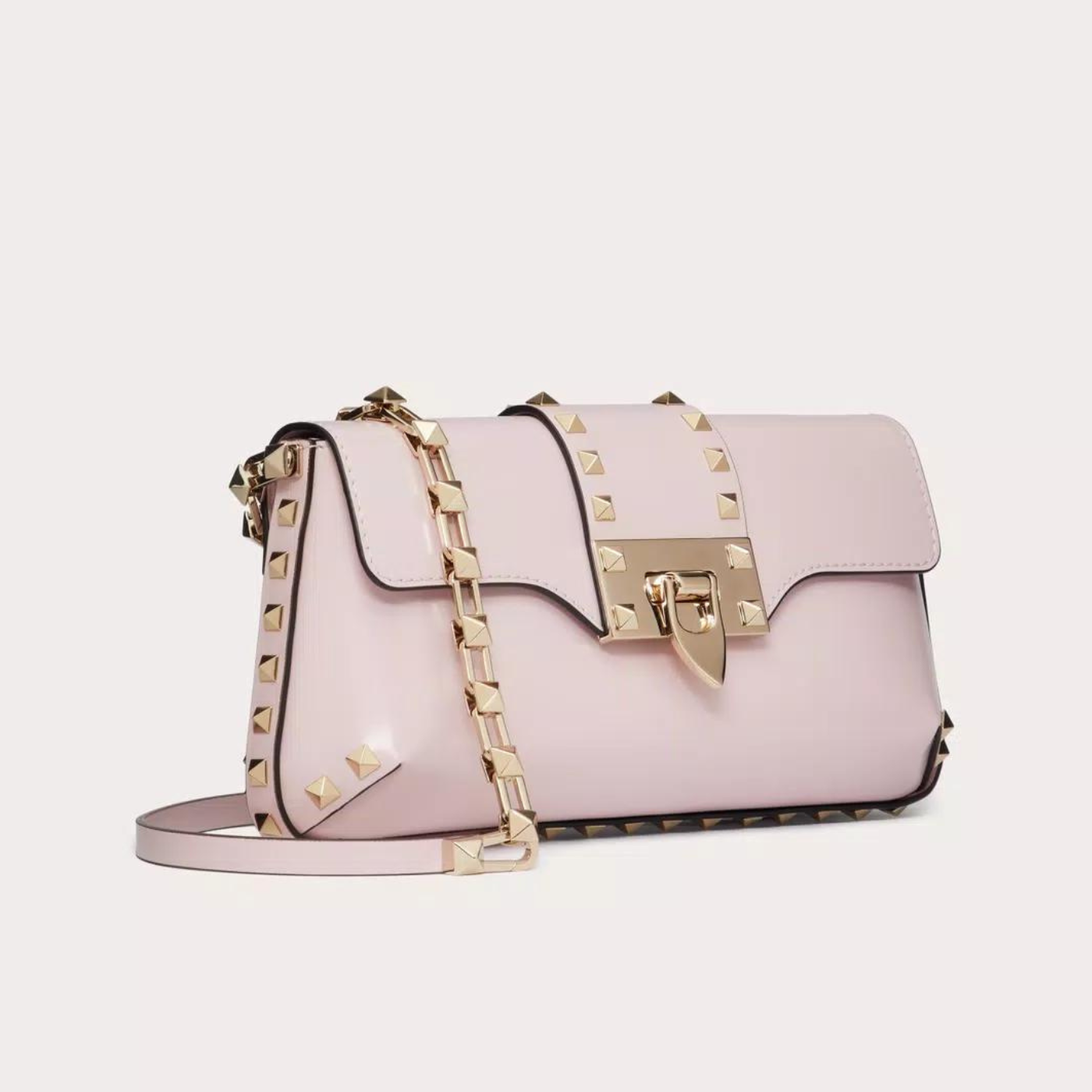 Rockstud Brushed Calfskin Shoulder Bag In Rose Quartz Handbags VALENTINO - LOLAMIR
