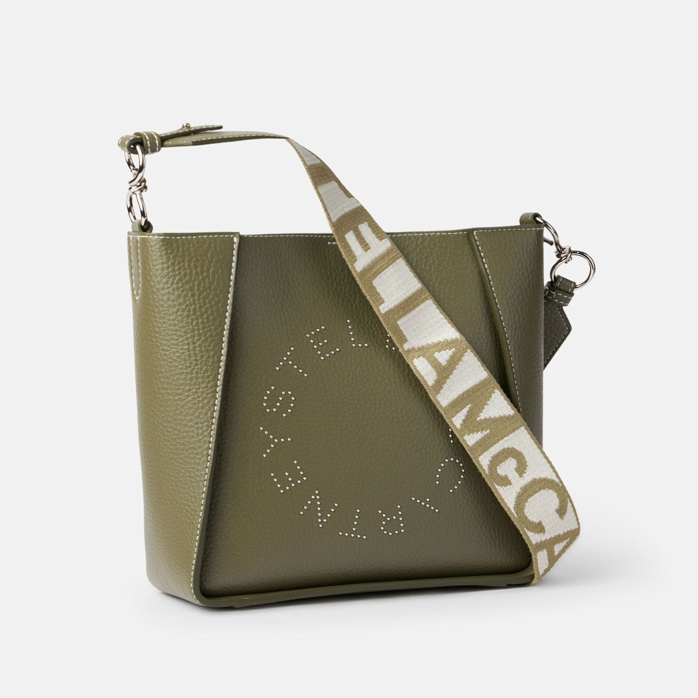Stella Logo Studded Shoulder Bag in Military Green Handbags STELLA MCCARTNEY - LOLAMIR