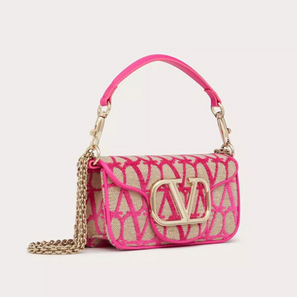 Locò Toile Iconographe Small Shoulder Bag in Beige/Pink PP Handbags VALENTINO - LOLAMIR