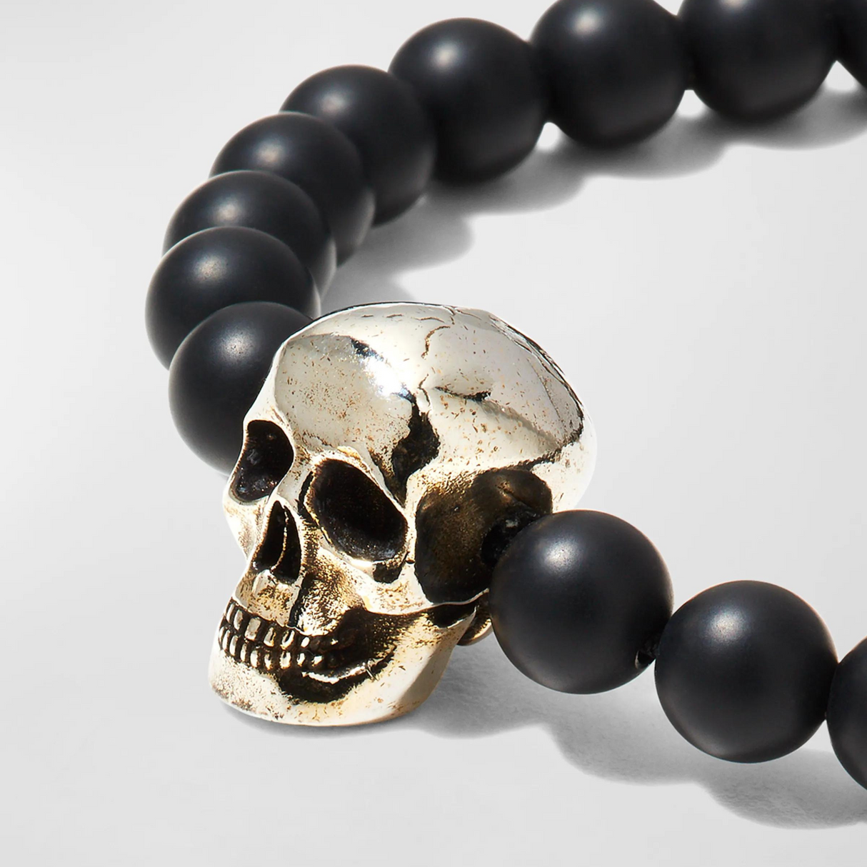 Skull Head Beaded Bracelet in Black