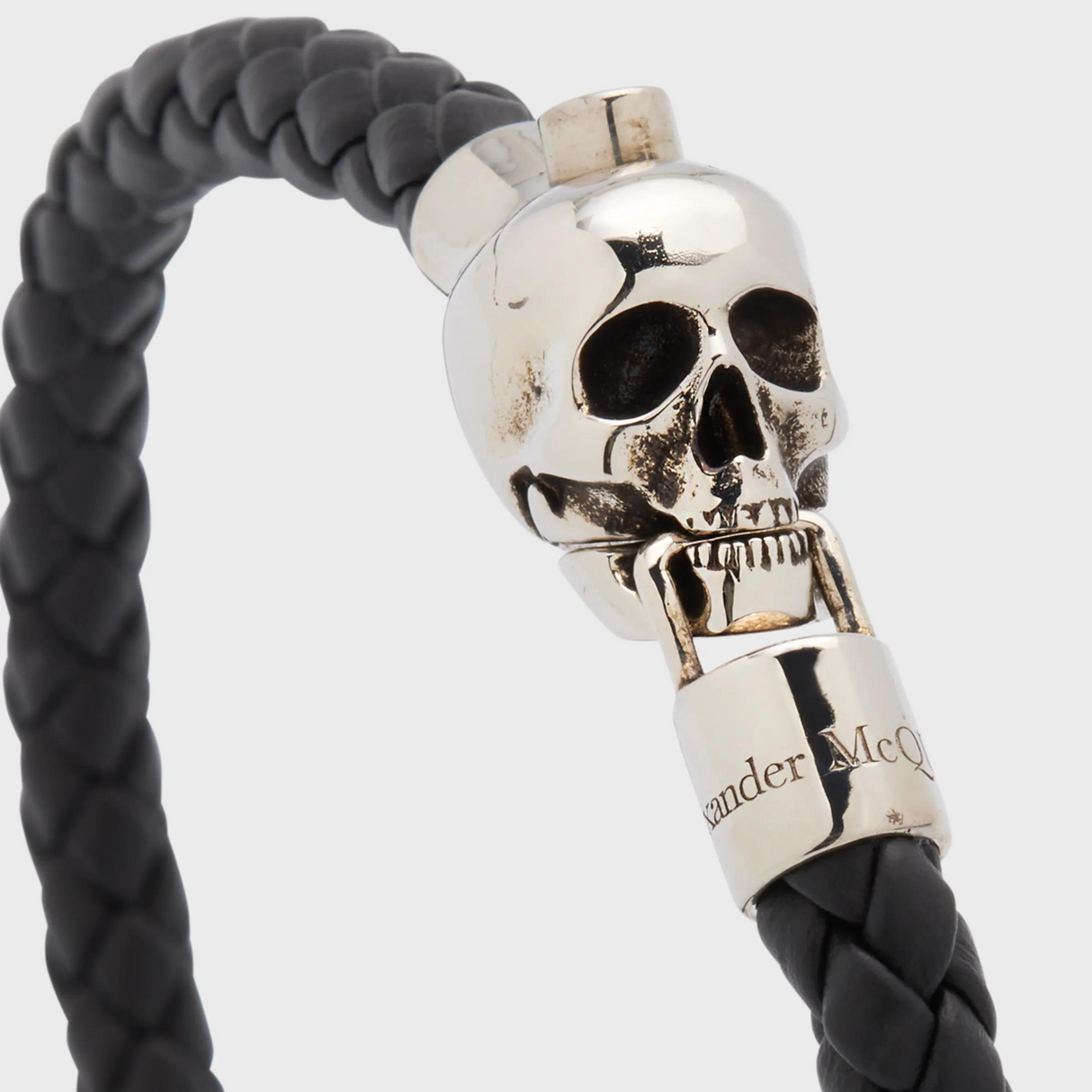 Skull Braided Leather Bracelet in Black