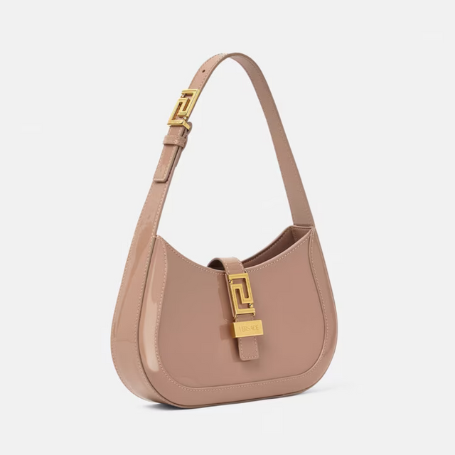 Greca Goddess Small Hobo Patent Bag in Brown Handbags VERSACE - LOLAMIR