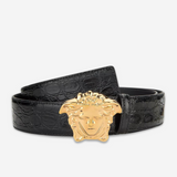 La Medusa Croco-Embossed Belt in Black