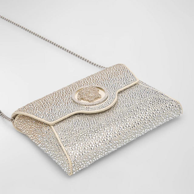 La Medusa Crystal Envelope Clutch bag in Gold/Silver