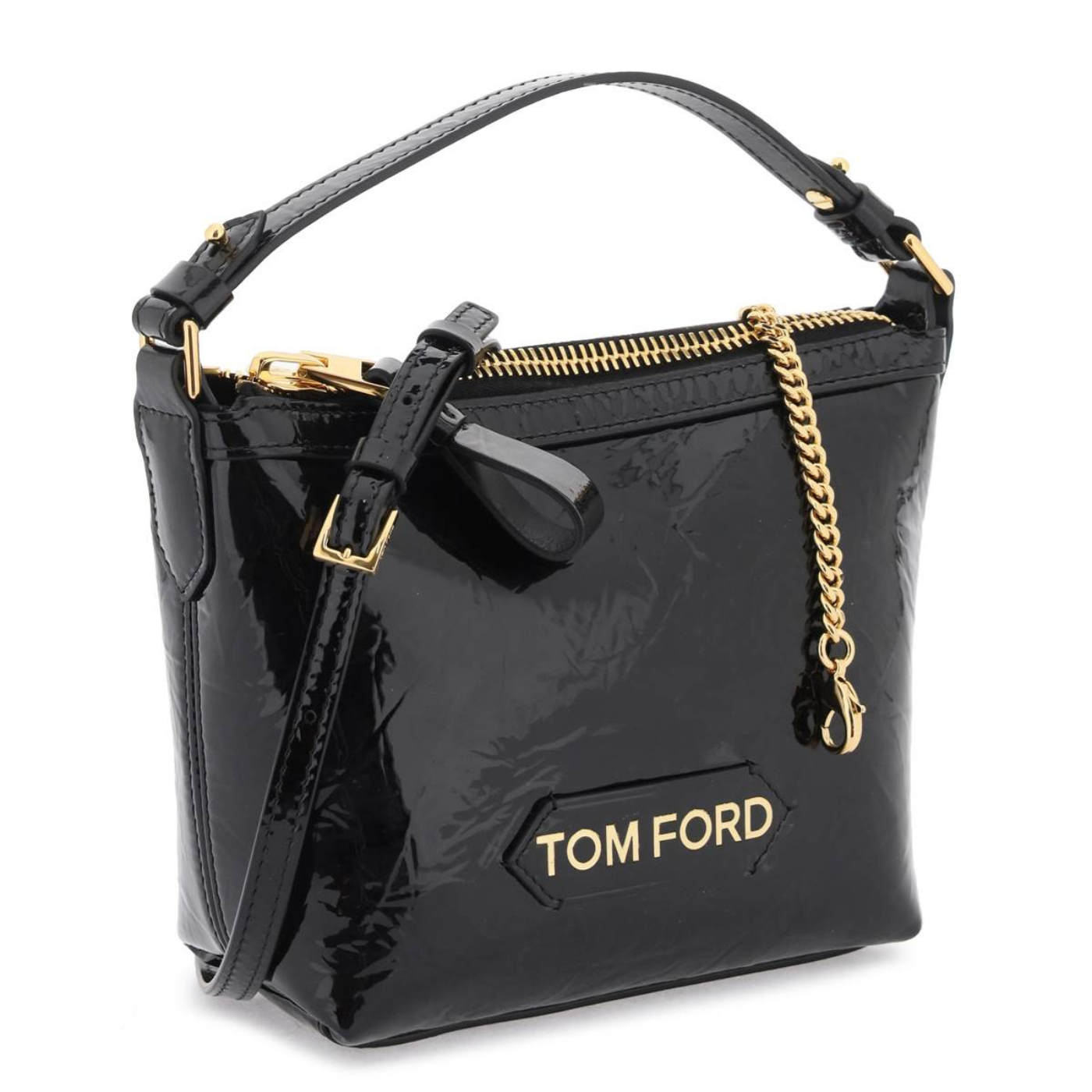 TF Crinkled Patent Leather Small Pouch in Black Handbags TOM FORD - LOLAMIR