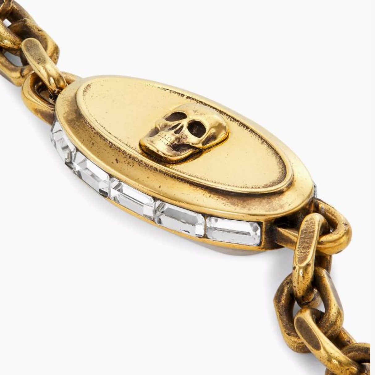 Double Signet Gold-tone & Crystal Chain Bracelet