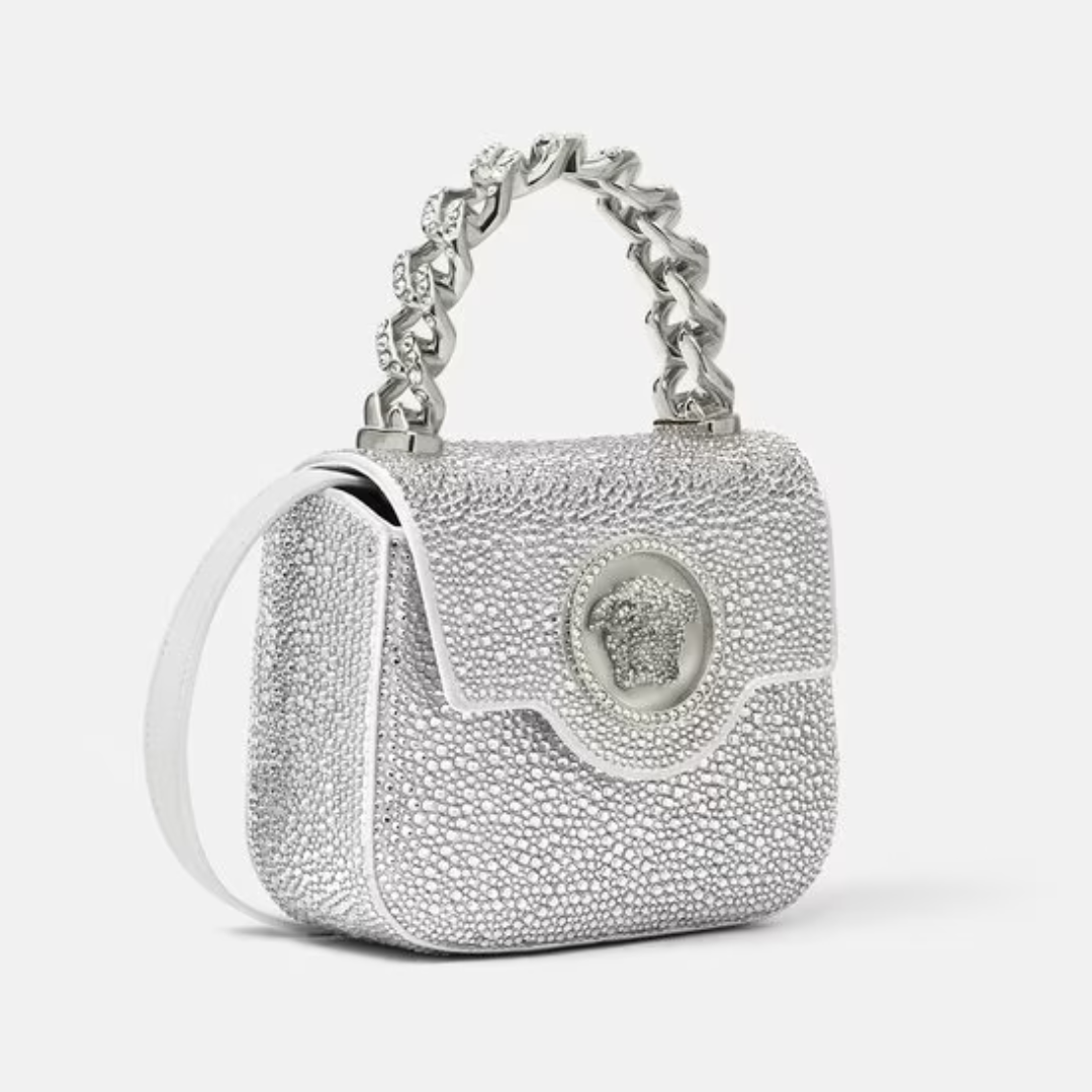 Crystal La Medusa Mini Bag in White Handbags VERSACE - LOLAMIR