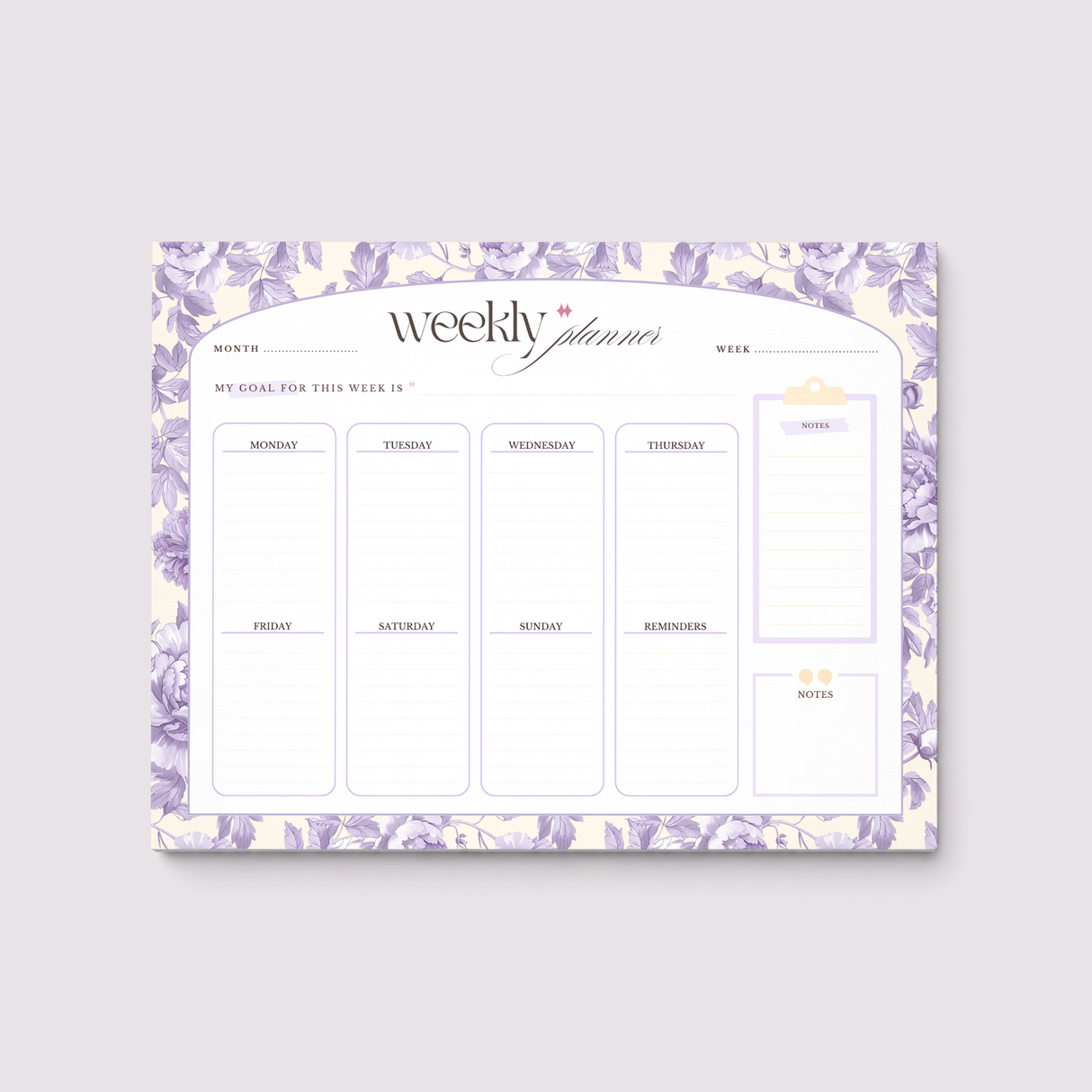 Weekly Planner Notepad - Light Marigolds - Lilac