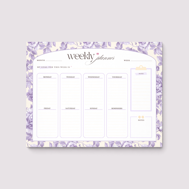 Weekly Planner Notepad | Light Marigolds | Lilac