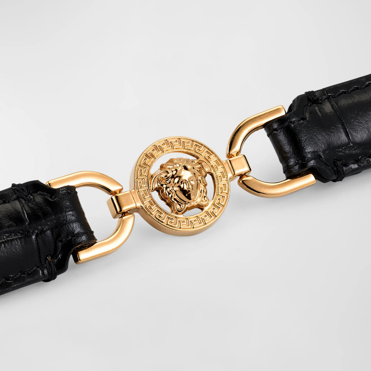 Medusa '95 Croc-Effect Leather Bracelet in Black