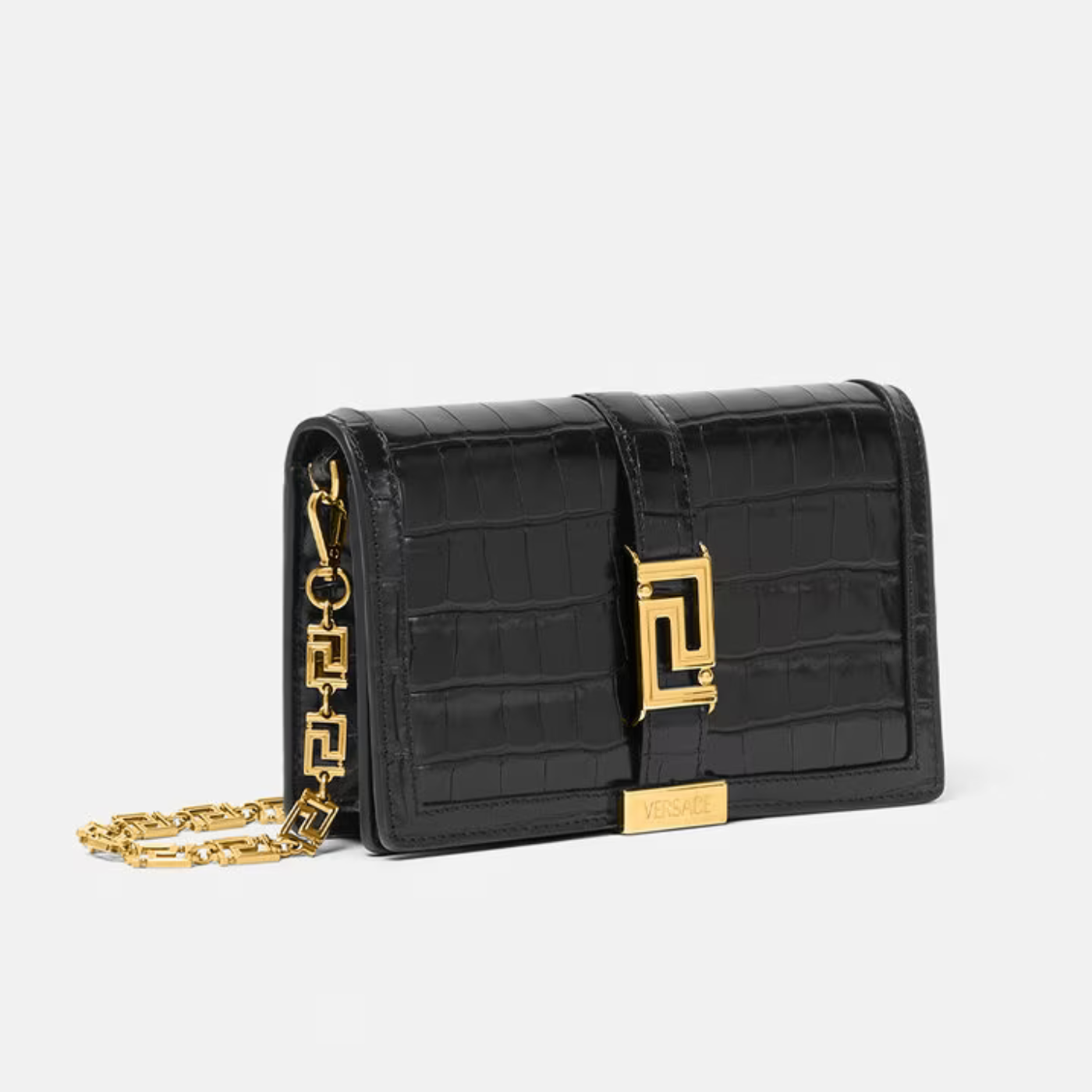 Croc-effect Greca Goddess Mini Bag in Black Handbags VERSACE - LOLAMIR