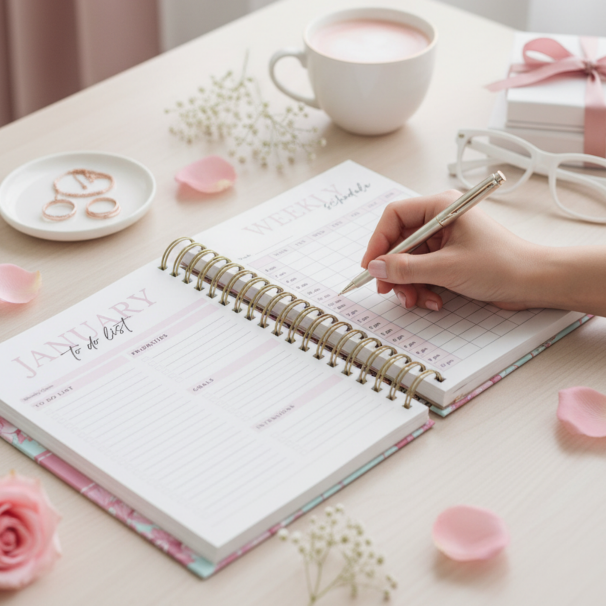 Weekly - Dark Marigolds - Spiral Planner - Custom Start Month - Pink - view 9