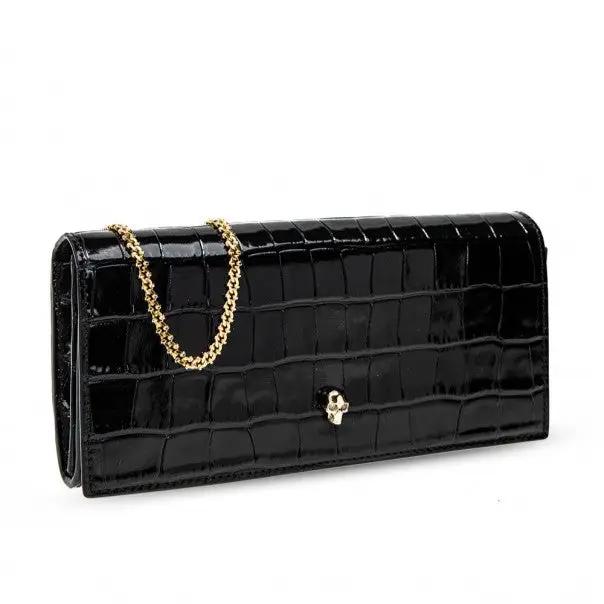 Skull clutch/wallet with chain in Black/Gold Handbags ALEXANDER MCQUEEN - LOLAMIR