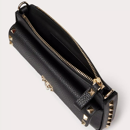 Rockstud Pouch with Chain in Black Handbags VALENTINO - LOLAMIR