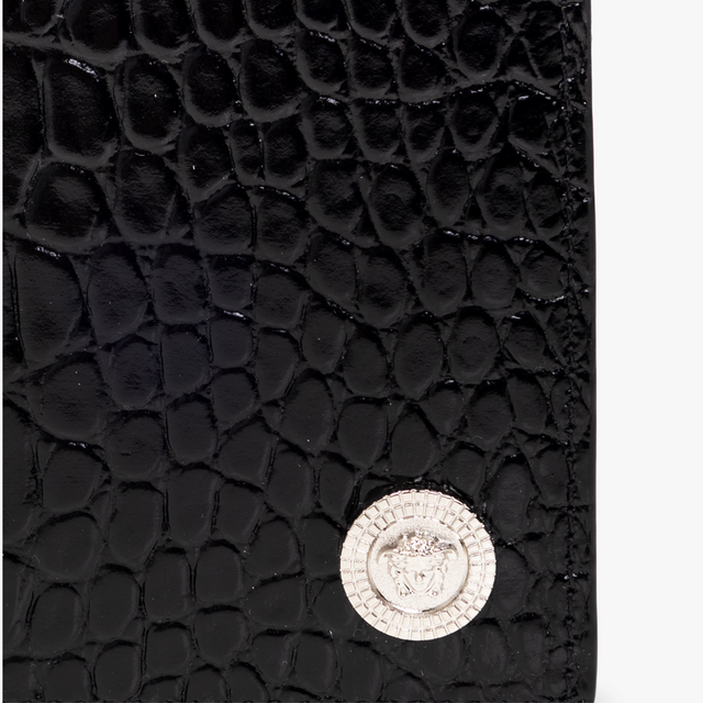 Medusa Biggie Bi-Fold Croc-Effect Wallet in Black