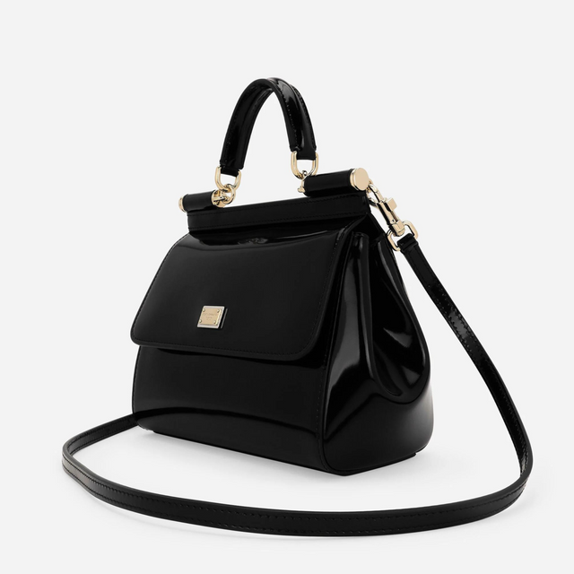 Sicily Medium Handbag in Glossy Black/Gold