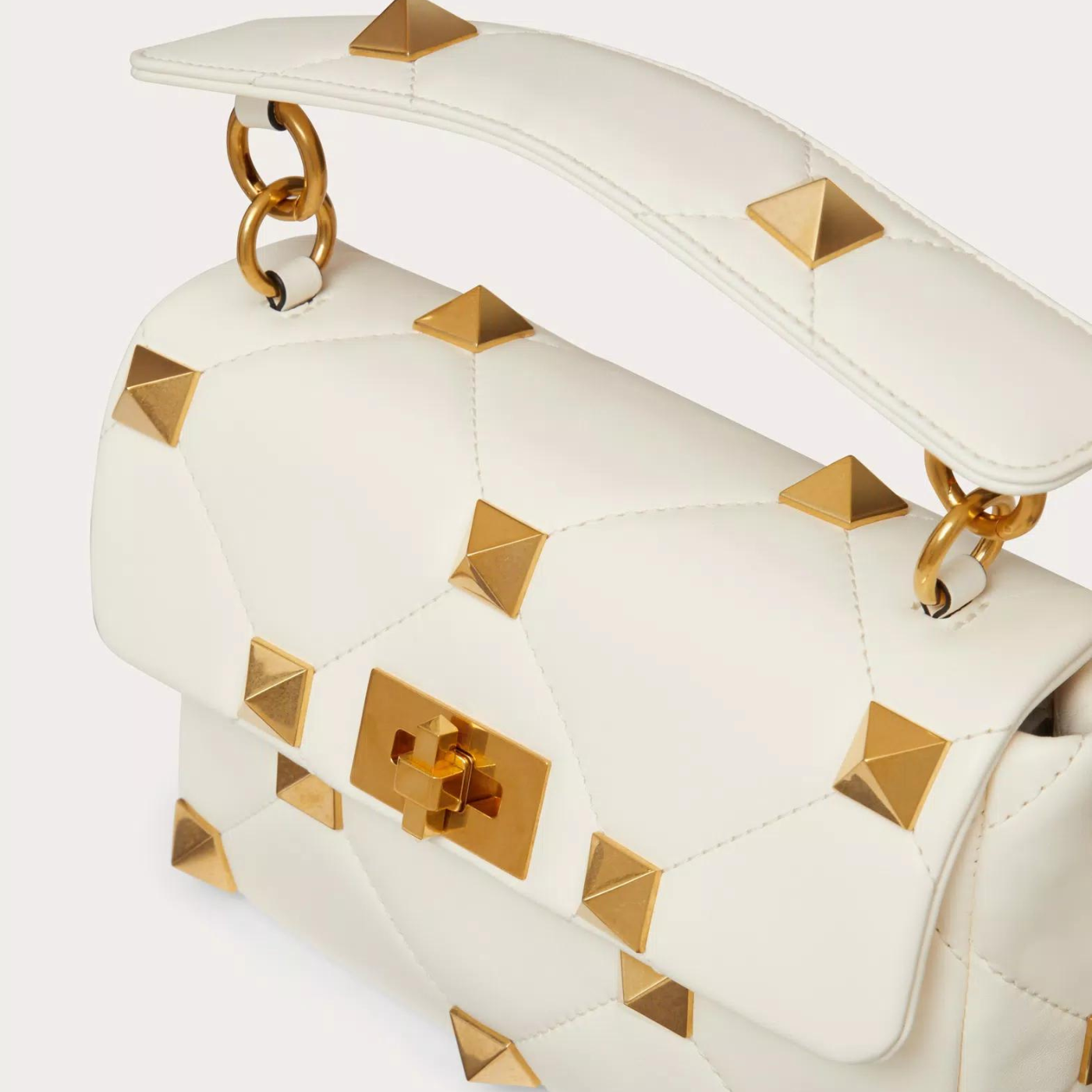 Roman Stud Medium Shoulder Bag With Chain In Ivory Handbags VALENTINO - LOLAMIR