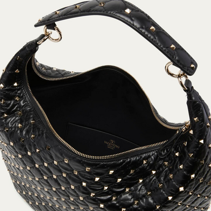 Rockstud Spike Medium Hobo Bag In Black Handbags VALENTINO - LOLAMIR