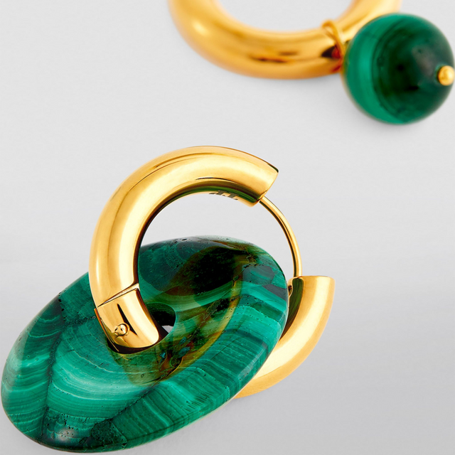 Gold-Plated Malachite Mismatched Earrings