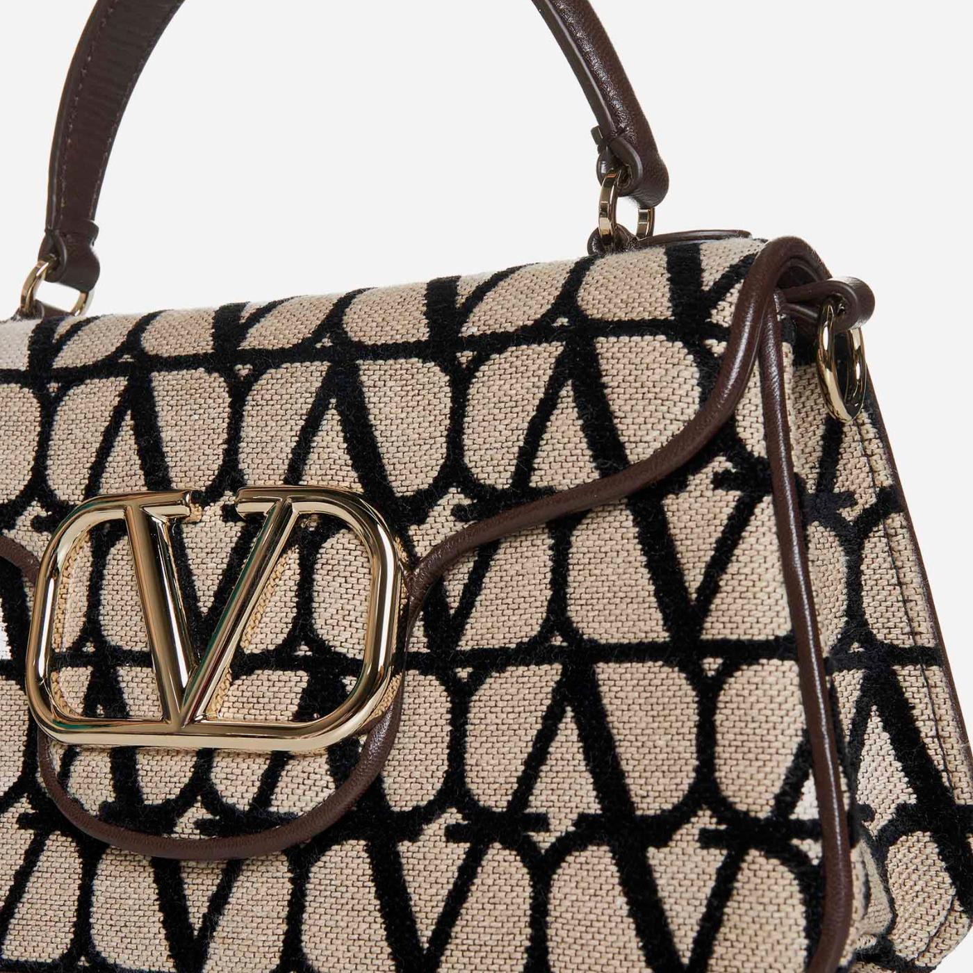 Locò Toile Iconographe Top Handle Bag in Brown/Black Handbags VALENTINO - LOLAMIR