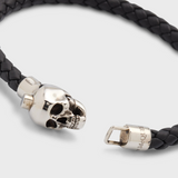 Skull Braided Leather Bracelet in Black