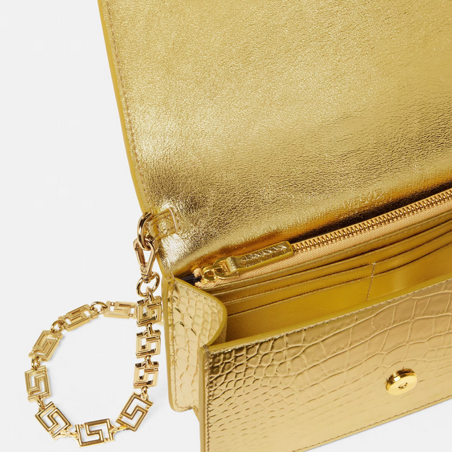 Croc-effect Greca Goddess Mini Bag in Gold Handbags VERSACE - LOLAMIR