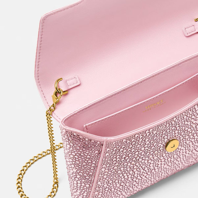 Crystal La Medusa Envelope Clutch in Pink Handbags VERSACE - LOLAMIR