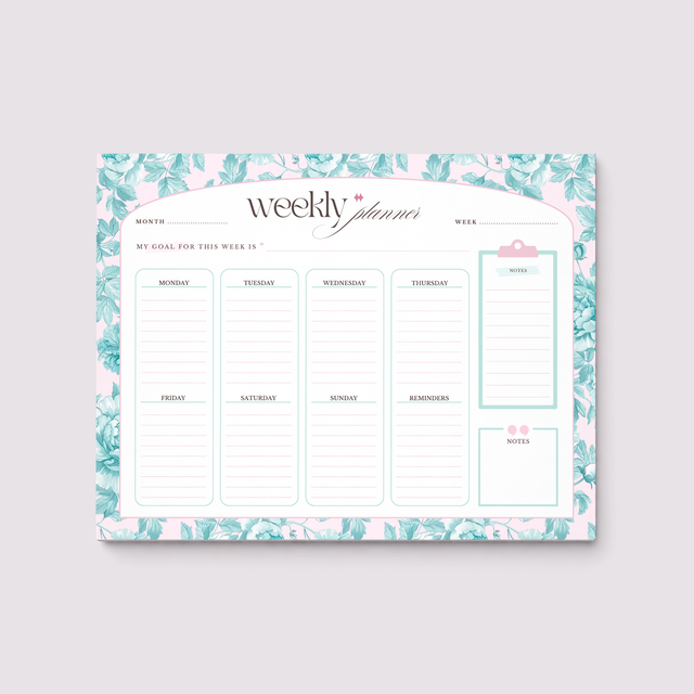 Weekly Planner Notepad | Light Marigolds | Teal