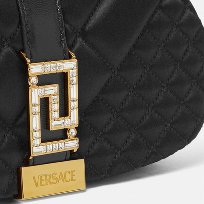 Greca Goddess Quilted Satin Mini Bag in Black Handbags VERSACE - LOLAMIR