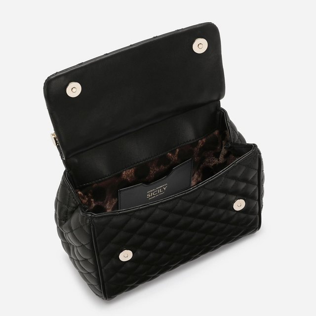 Sicily Quilted Medium Handbag in Black