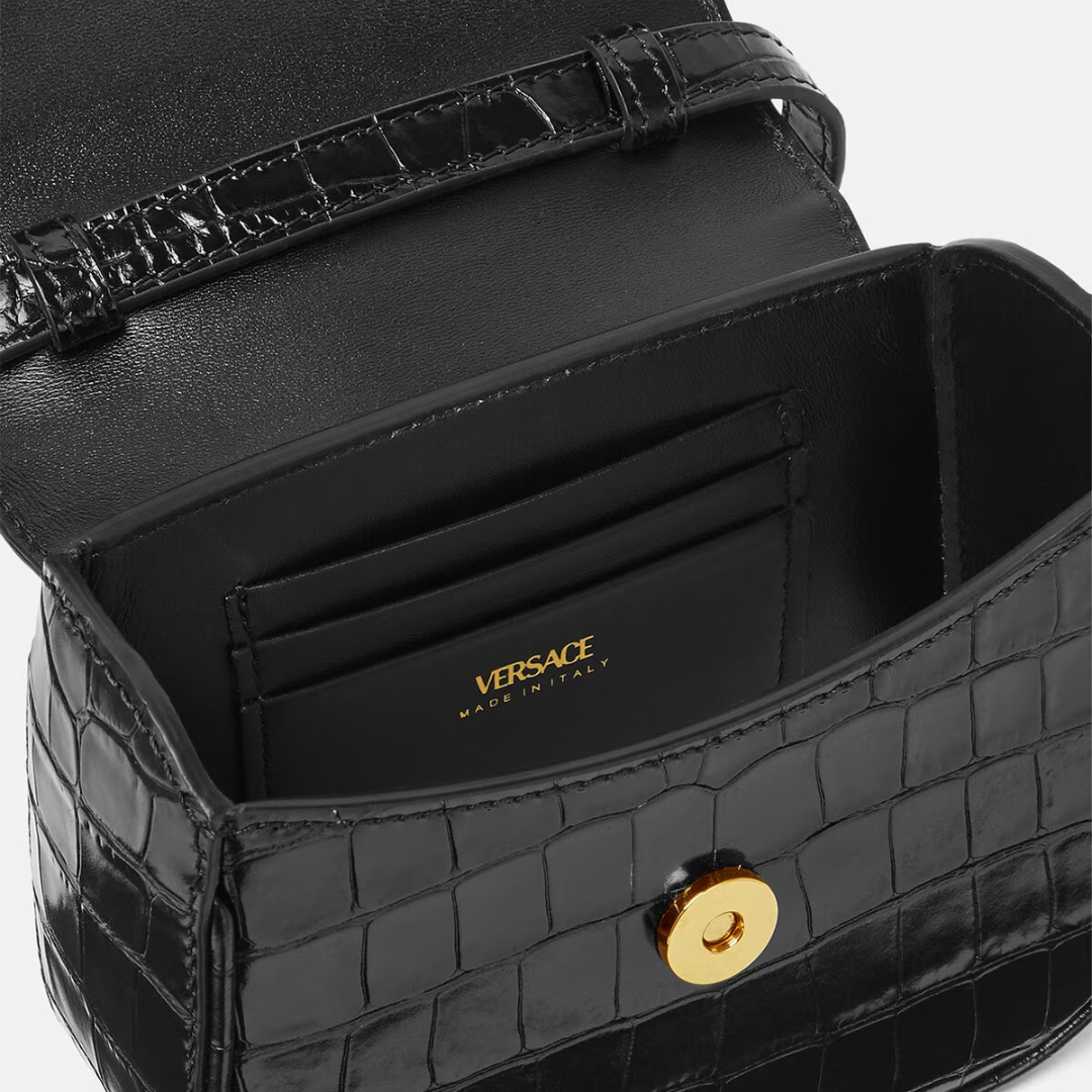 Croc-Effect La Medusa Mini Bag in Black Handbags VERSACE - LOLAMIR