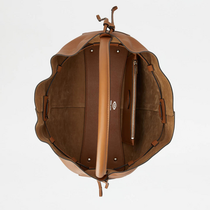 Di Bag Bucket Bag in Leather Medium with Drawstring in Tan Handbags TOD'S - LOLAMIR