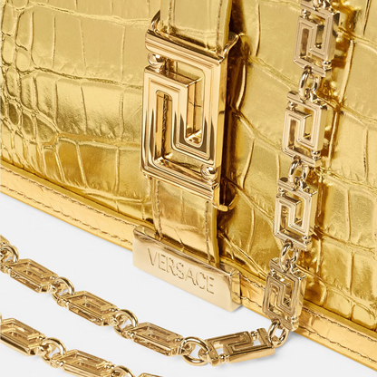 Croc-effect Greca Goddess Mini Bag in Gold Handbags VERSACE - LOLAMIR