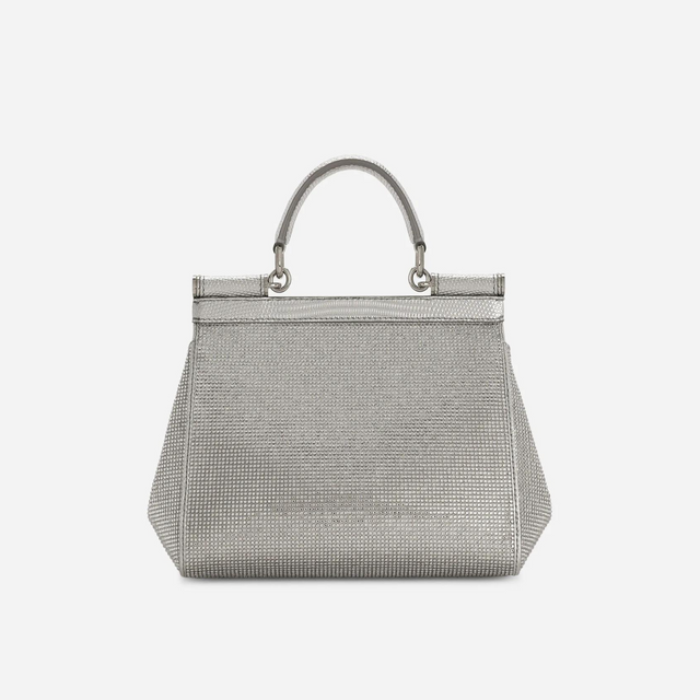 Sicily Satin Rhinestone Medium Bag in Silver