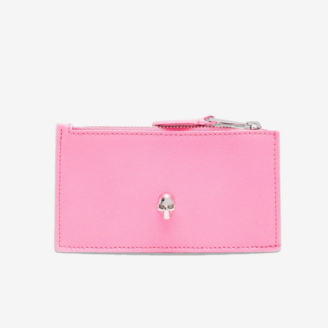 Skull Zipper Card Holder in Pink